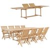 vidaXL Matgrupp f&ouml;r tr&auml;dg&aring;rden 9 delar 180-280x100x75 cm teaktr&auml;