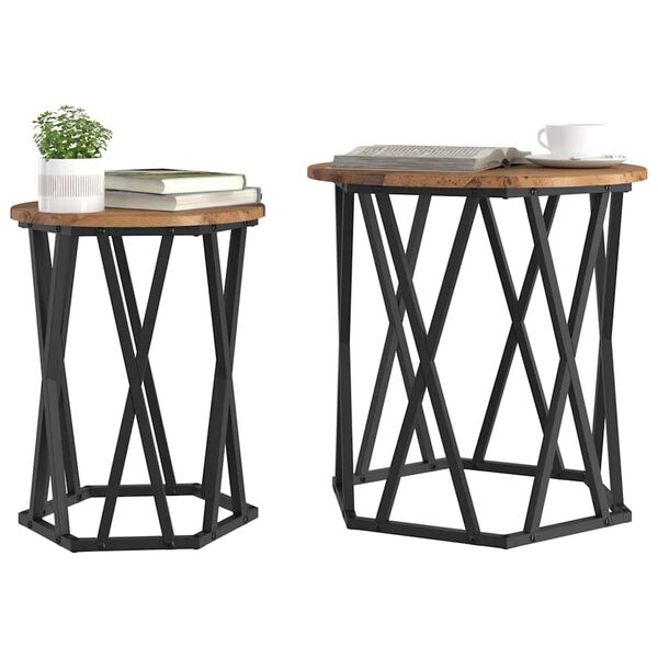 vidaXL Kaffeebord 2 pcs Gammalt trä 50 x 50 x 50 cm