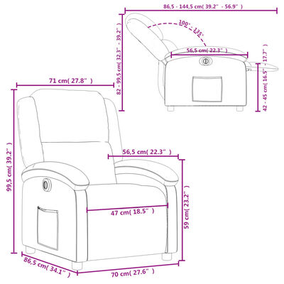vidaXL Elektrisk reclinerfåtölj grå konstläder