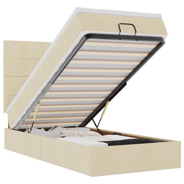 vidaXL Ottoman s&auml;ngram med madrass gr&auml;ddvit 90x190 cm tyg