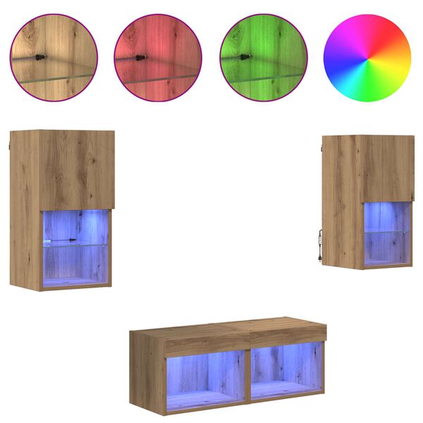 vidaXL TV-v&auml;ggsk&aring;p med LED -remsljus 4 pcs Artisan Ek Konstruerat tr&auml;