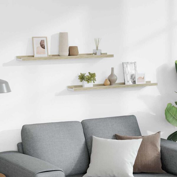 vidaXL V&auml;gghyllor 2 st vit och sonoma-ek 80x9x3 cm