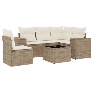 vidaXL Soffgrupp f&ouml;r tr&auml;dg&aring;rden med dynor 6 delar beige konstrotting