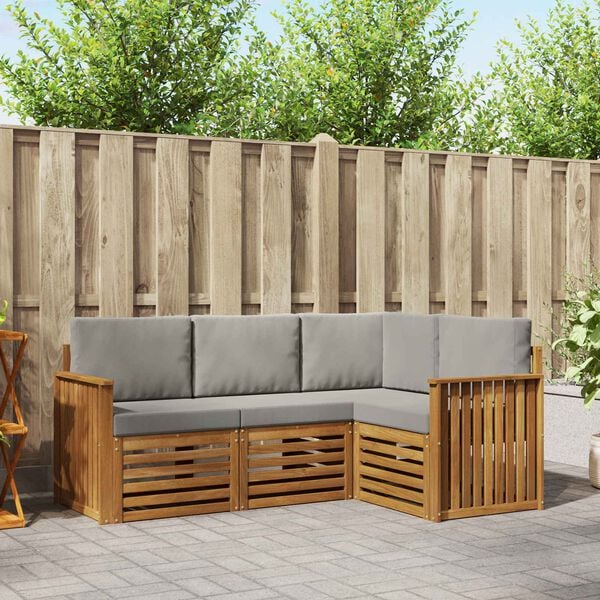 vidaXL Soffgrupper 4 pcs Naturlig och Ljus Gr&aring; Massivt Akaciatr&auml;