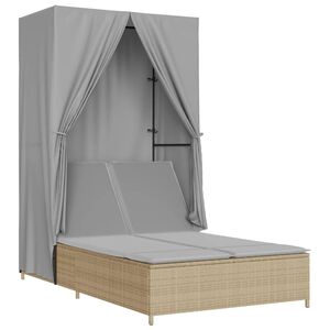 vidaXL Dubbel sols&auml;ng med tak och dynor beige konstrotting