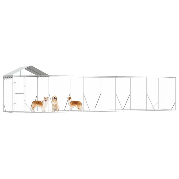 vidaXL Hundg&aring;rd med tak silver10x2x2,5 m galvaniserat st&aring;l