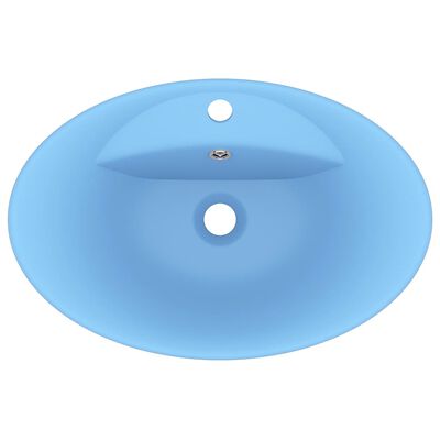 vidaXL Ovalt handfat med bräddavlopp matt ljusblå 58,5x39 cm keramik