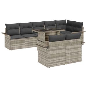 vidaXL Tr&auml;dg&aring;rdsoffset med kudde 9 pcs Ljusgr&aring; Poly rattan