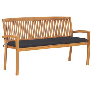 vidaXL Stapelbar tr&auml;dg&aring;rdsb&auml;nk med dyna 159 cm massiv teak