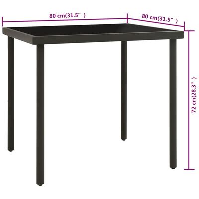 vidaXL Matbord för trädgården antracit 80x80x72 cm glas och stål