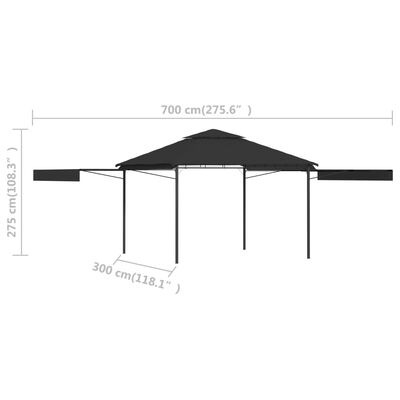 vidaXL Paviljong med förlängda tak 3x3x2,75 m antracit 180 g/m²