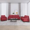 vidaXL Soffgrupp med dynor 3 delar Vinröd konstläder