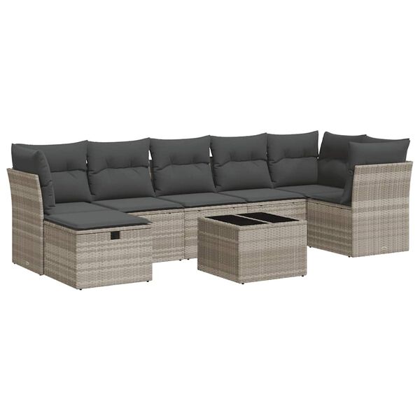 vidaXL Loungegrupp f&ouml;r tr&auml;dg&aring;rden m dynor 8 delar ljusgr&aring; konstrotting