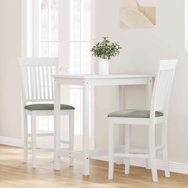 vidaXL Barstolar med kuddar 2 st, vit, massivt trä, gummi