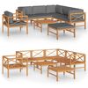 vidaXL Loungegrupp f&ouml;r tr&auml;dg&aring;rden med gr&aring; dynor 8 delar massiv teak