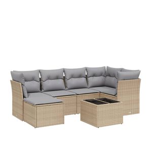 vidaXL Soffgrupp f&ouml;r tr&auml;dg&aring;rd med dynor 7 delar mixbeige konstrotting