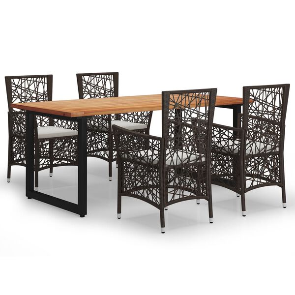 vidaXL Matgrupp f&ouml;r tr&auml;dg&aring;rden med dynor 5 delar konstrotting brun