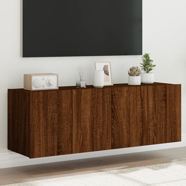 vidaXL V&auml;ggmonterad tv-b&auml;nk LED 2 st brun ek 60x35x41 cm