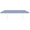 vidaXL Markis med stolpar automatiskt inf&auml;llbar 5x3 m bl&aring; och vit