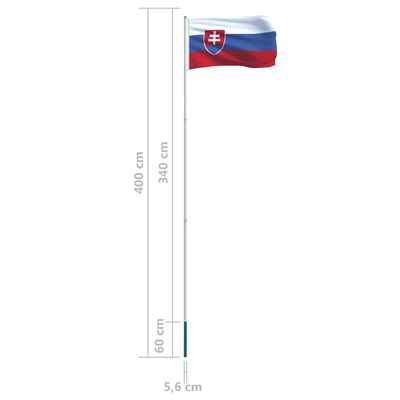 vidaXL Slovakiens flagga och flaggstång i aluminium 4 m