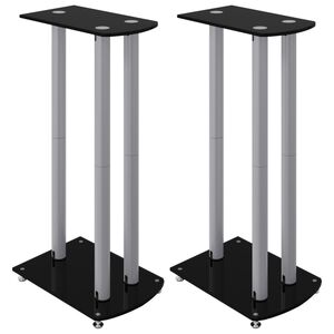 vidaXL H&ouml;gtalarstativ 2 st h&auml;rdat glas 3-pelarmodell svart & silver