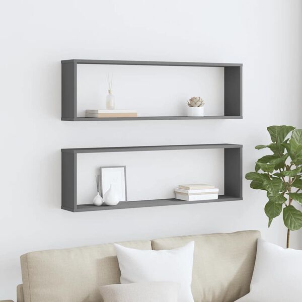 vidaXL V&auml;gghylla kubformad 2 st gr&aring; 100x15x30 cm konstruerat tr&auml;