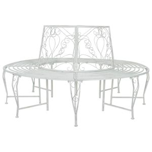 vidaXL Tr&auml;db&auml;nk 8-Antal sittplatser &Oslash; 160 x 89 cm St&aring;l Antik vit Rund
