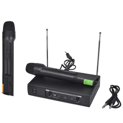 vidaXL Mottagare med 2 trådlösa mikrofoner VHF