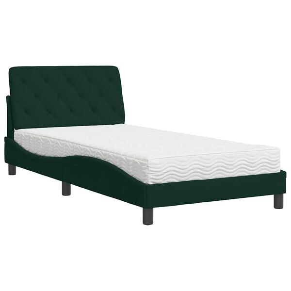 vidaXL Bed with Mattress Dark Green 100x200 cm Velvet