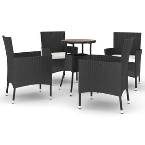 vidaXL Caf&eacute;set med dynor 5 delar konstrotting svart