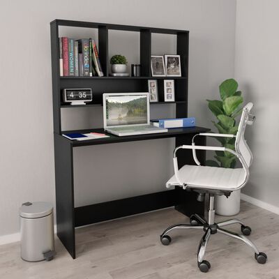 vidaXL Skrivbord med hyllor svart 110x45x157 cm konstruerat trä