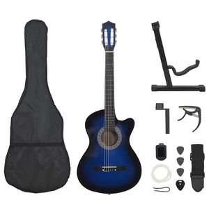 vidaXL Gitarr 12 delar med 6 str&auml;ngar western bl&aring; 38"