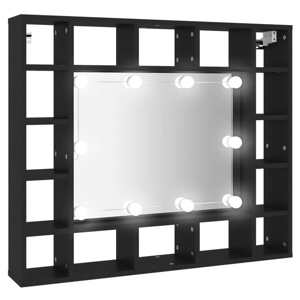 vidaXL Spegelskåp med LED svart 91x15x76,5 cm