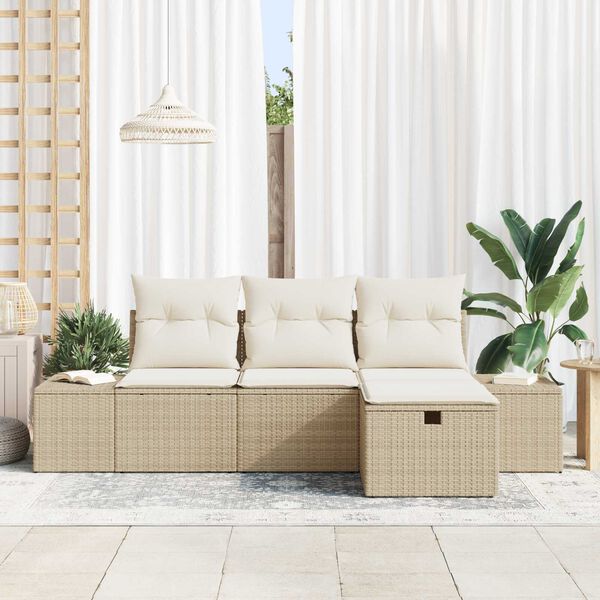 vidaXL Tr&auml;dg&aring;rdsoffset med kudde 4 pcs Beige Poly rattan