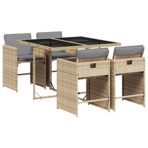 vidaXL Matgrupp f&ouml;r tr&auml;dg&aring;rden med dynor 5 delar mixbeige konstrotting