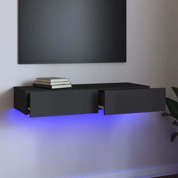vidaXL Tv-b&auml;nk med LED-belysning gr&aring; 90x35x15,5 cm