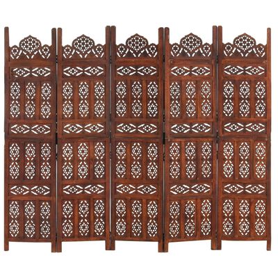 vidaXL Rumsavdelare 5 paneler handsnidad brun 120x165 cm mangoträ