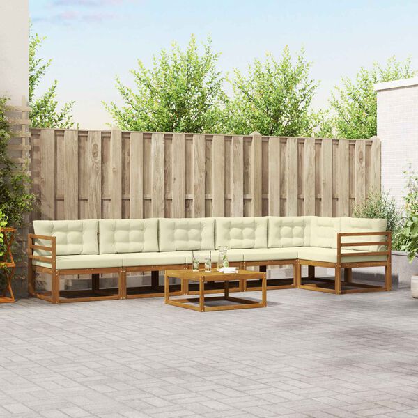 vidaXL Utomhussoffset med kudde 7 pcs Naturlig och Gr&auml;dde