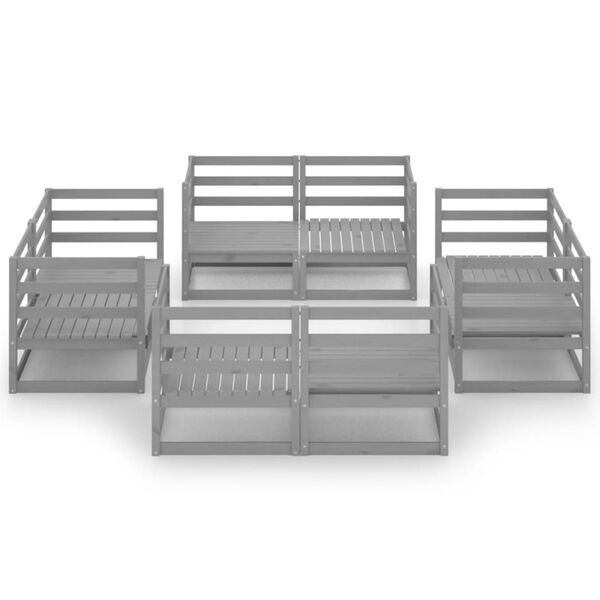 vidaXL Loungegrupp 8 delar grå massiv furu