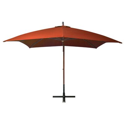 vidaXL Hängande parasoll med stång terrakotta 3x3 m granträ