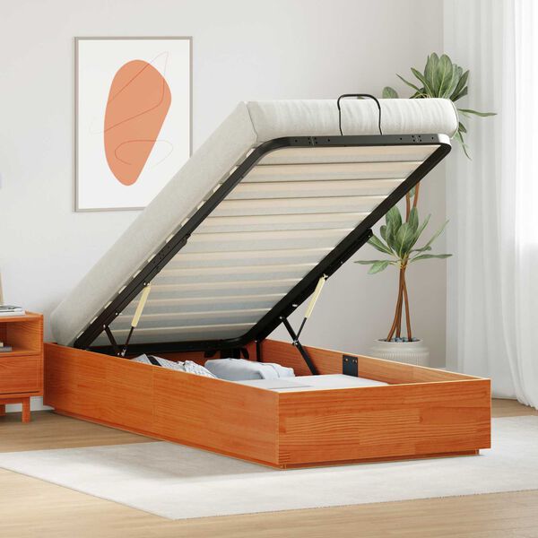 vidaXL Ottoman S&auml;ngram med lagring VaxBrun 80 x 200 cm Massivt furu