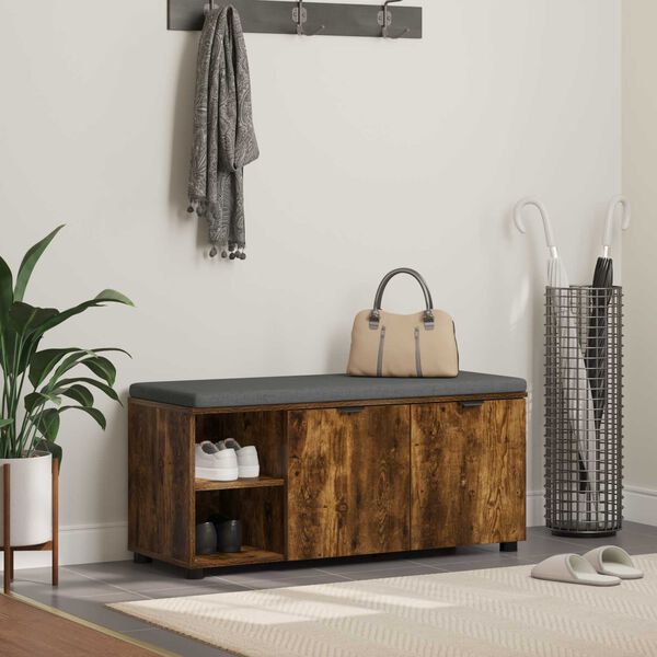 vidaXL Hallb&auml;nk R&ouml;kt Ek 100 x 38 x 46 cm Konstruerat Tr&auml; och Tyg