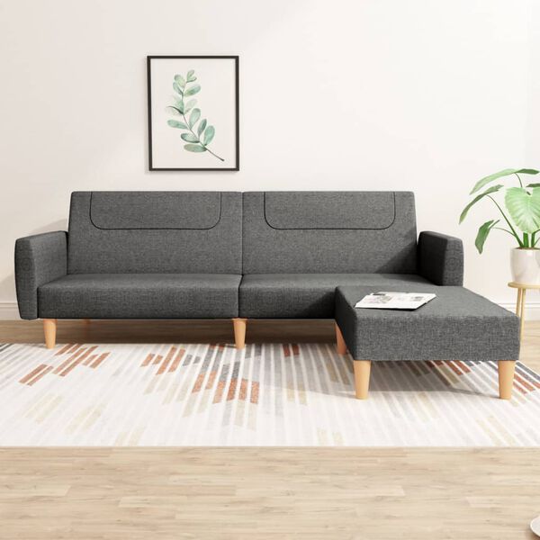 vidaXL B&auml;ddsoffa 2-sits med fotpall m&ouml;rkgr&aring; tyg