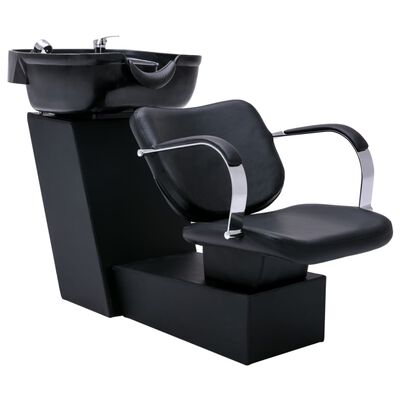 vidaXL Schamponeringsstol med tvättställ svart 137x59x82 cm konstläder