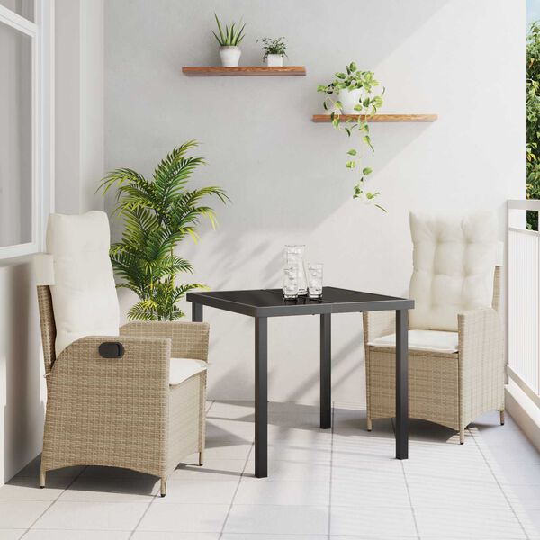 vidaXL Tr&auml;dg&aring;rdsm&ouml;belset med kudde 3 pcs Beige konstrotting