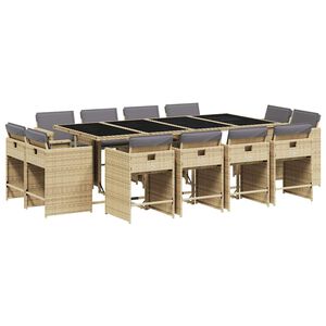 vidaXL Matgrupp f&ouml;r tr&auml;dg&aring;rden med dynor 13delar mixbeige konstrotting