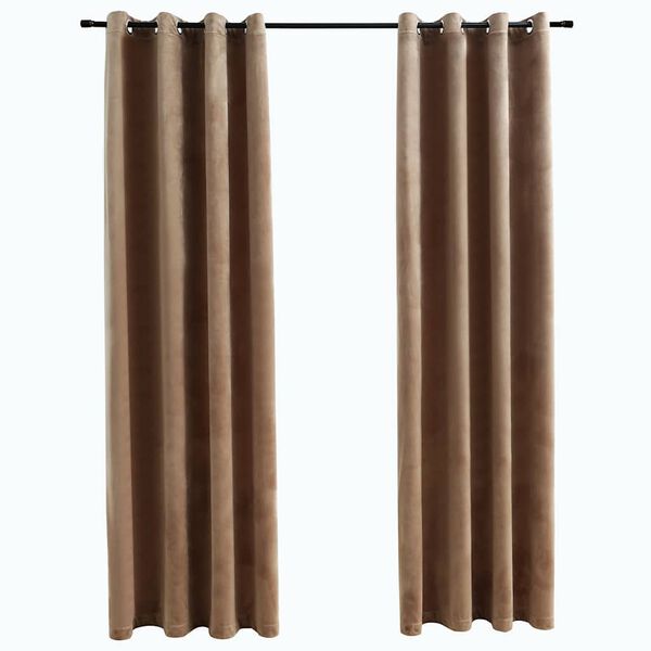 vidaXL Mörkläggningsgardiner med ringar 2 st beige sammet 140x225 cm
