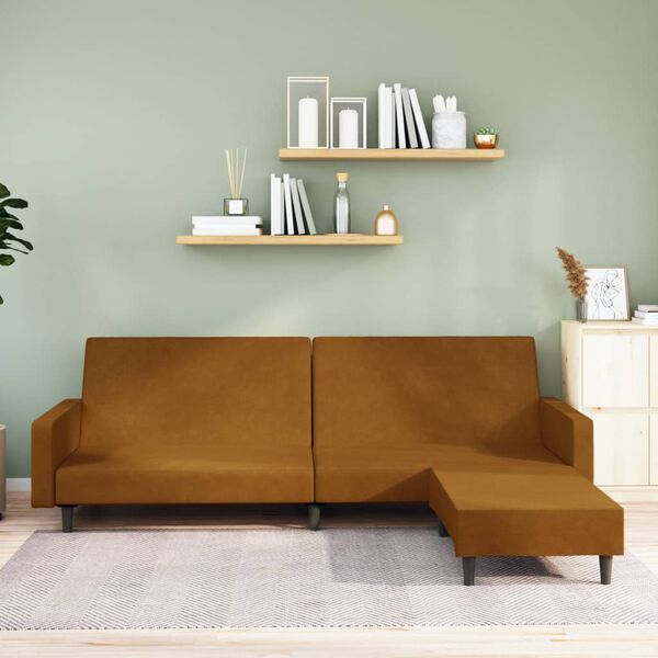 vidaXL B&auml;ddsoffa 2-sits med fotpall brun sammet