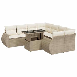 vidaXL Soffgrupp f&ouml;r tr&auml;dg&aring;rden med dynor 9 delar beige konstrotting