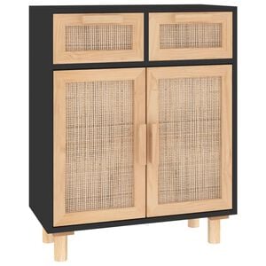 vidaXL Sk&auml;nk svart 60x30x75 cm massiv furu och naturlig rotting